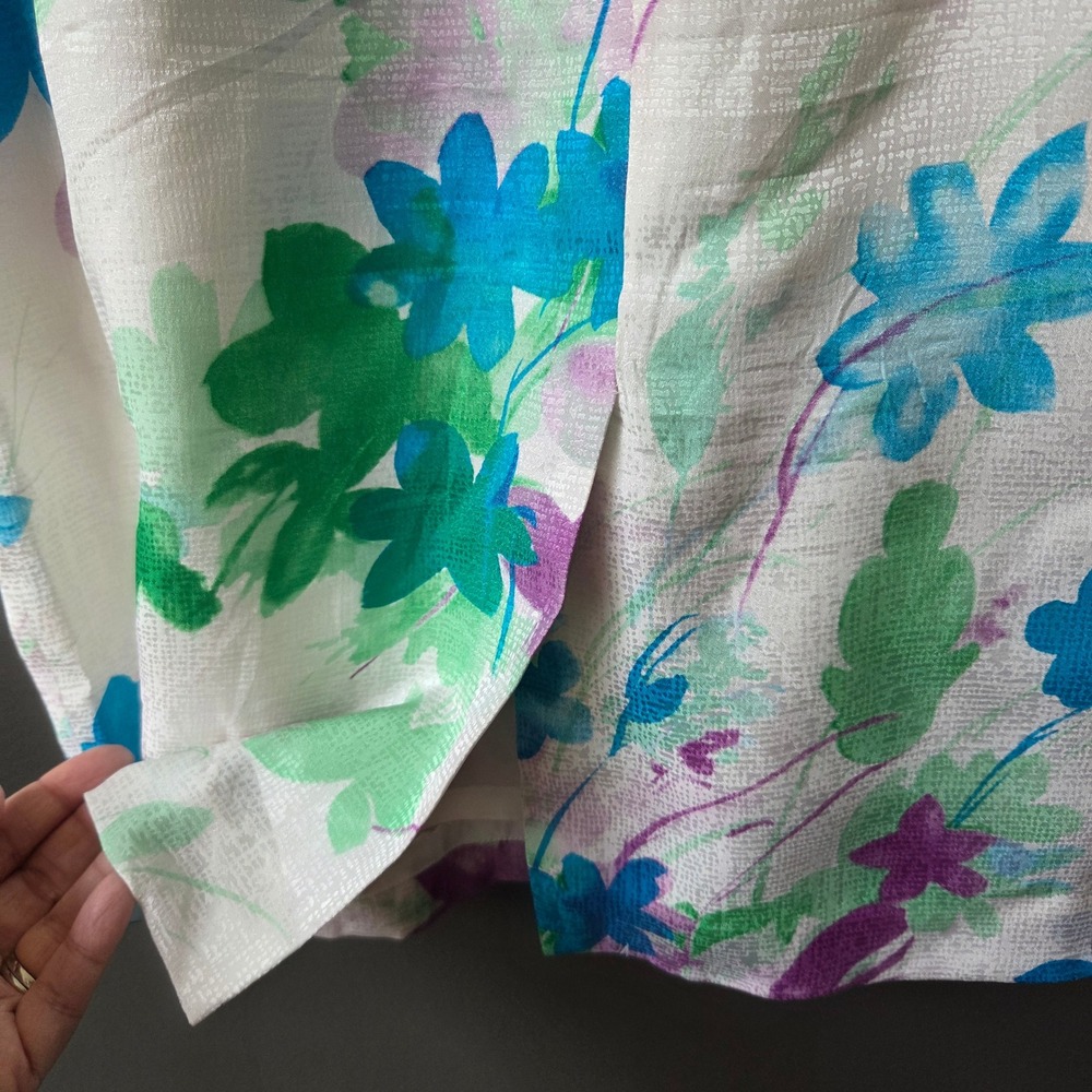 Vintage Adrianna Papell 100% Silk Floral Skirt Set Blue Green Purple Womens 8 - Picture 10 of 13